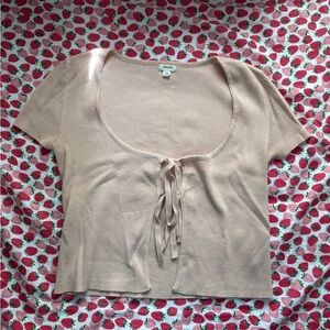 Garage Women's Blush Tie-Front Ribbed Crop Top